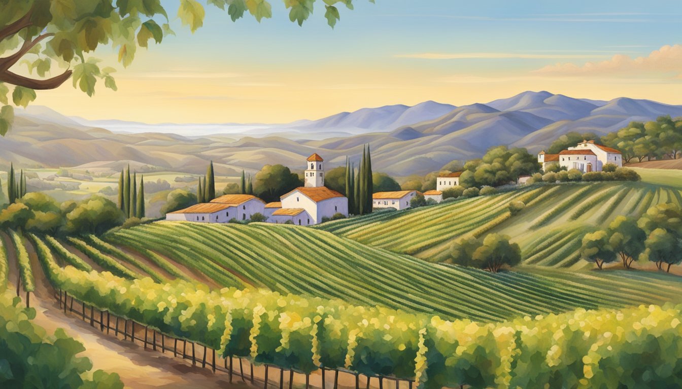 Rolling hills of vineyards meet quaint creameries in a picturesque landscape, showcasing the bounty of Santa Barbara's culinary delights