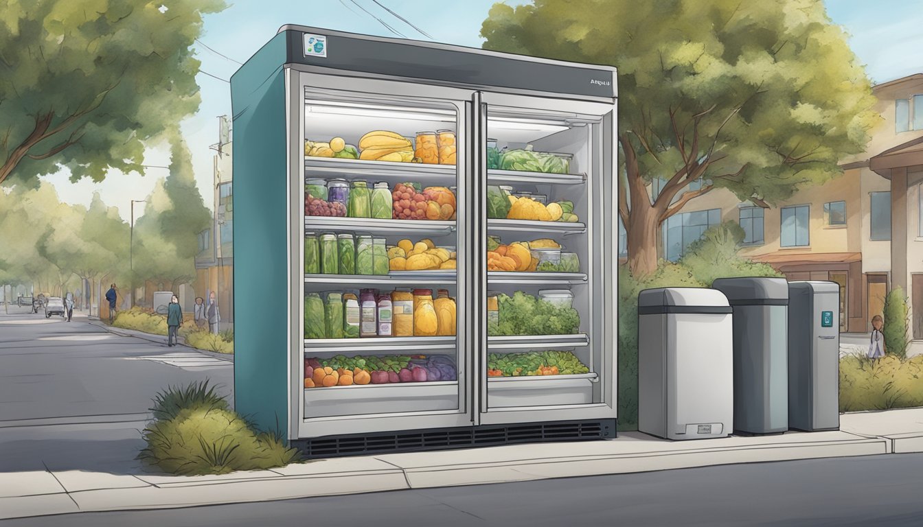 A community fridge surrounded by diverse local infrastructure in Sunnyvale, CA