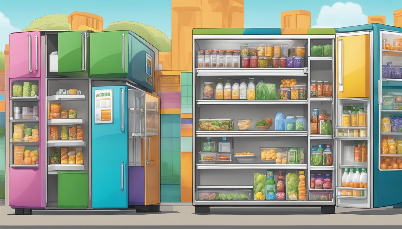 A colorful community fridge surrounded by diverse support systems and services in Lakewood, CO