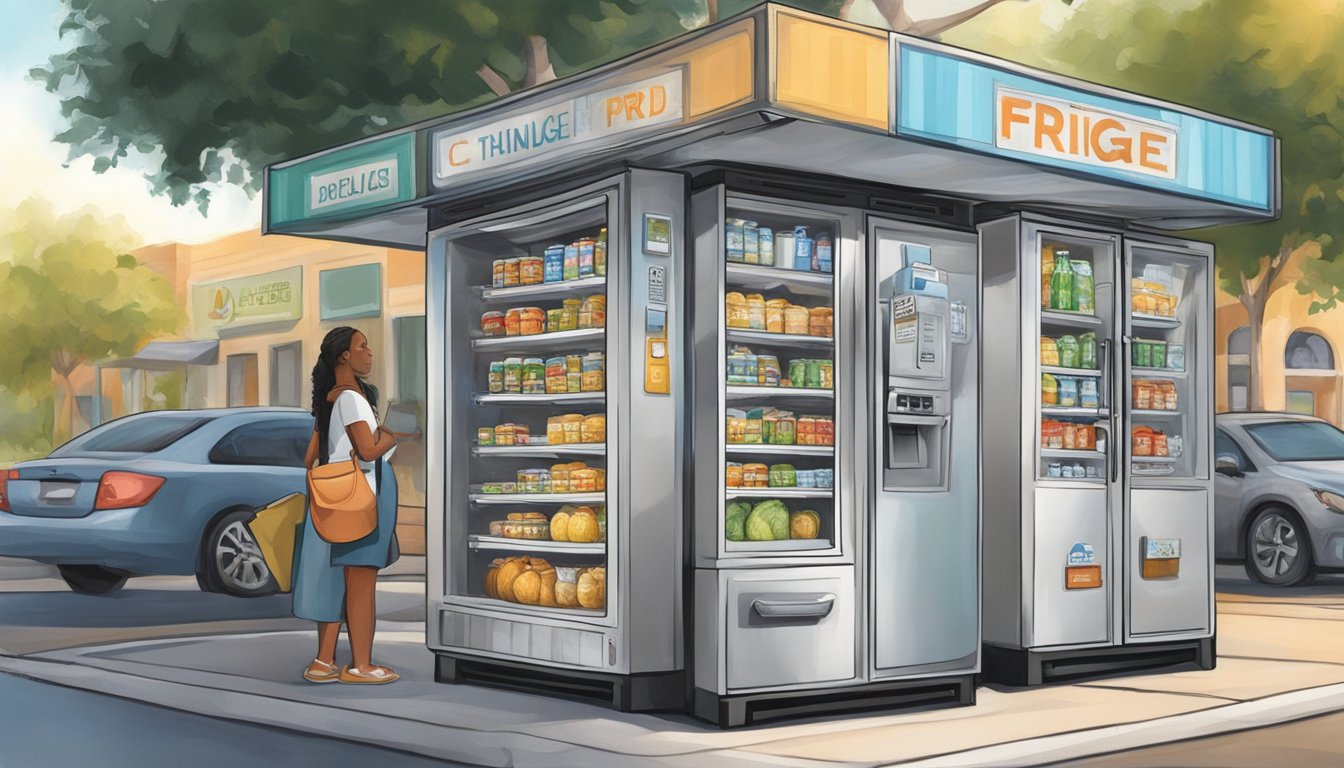 A local community fridge sits on a busy street corner in Davie, FL, easily accessible to passersby