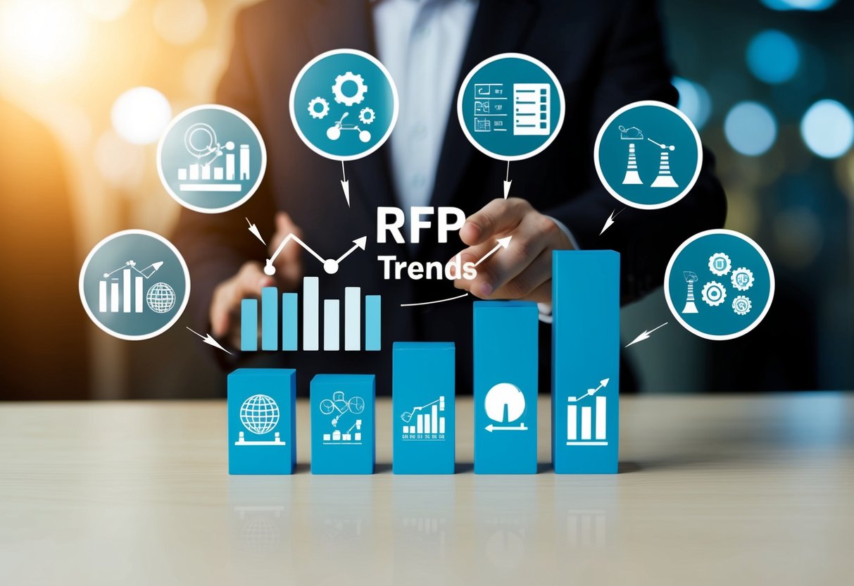 Les tendances des demandes de propositions (RFP) de diverses industries représentées par des symboles visuels et des graphiques