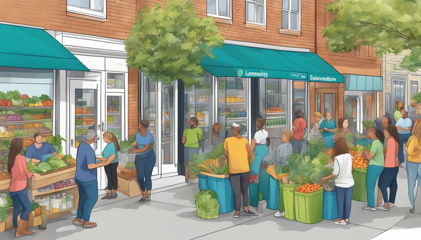 A bustling local community with a vibrant mix of people accessing and contributing to a sustainable and growing network of community fridges in Lexington, KY