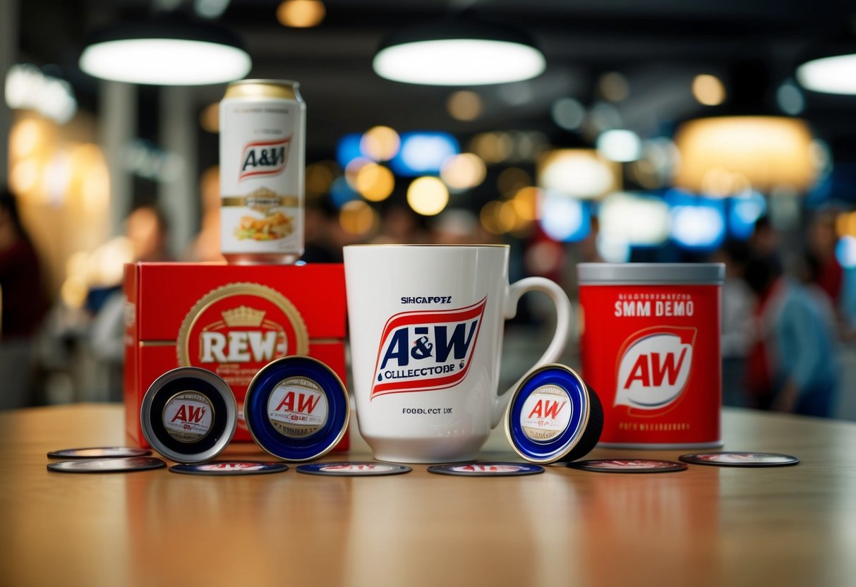 A&W Collector's Cup surrounded by promotional items in Singapore
