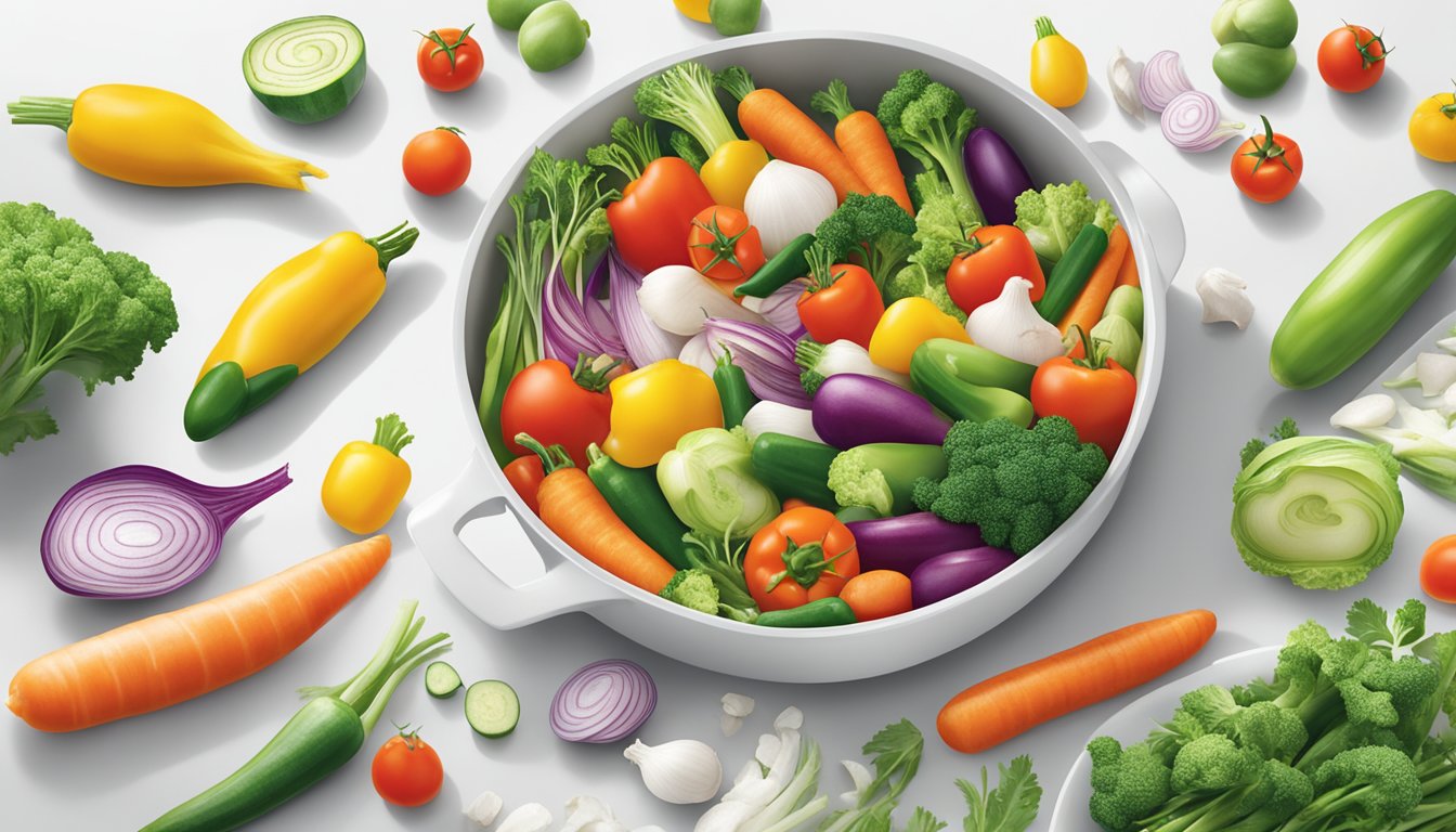 A bag of Birds Eye Steamfresh Mixed Vegetables sits on a clean, white countertop, surrounded by colorful, fresh vegetables