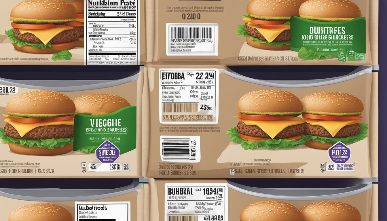 A pack of Bubba Foods veggie burgers sits in the refrigerator, with a clear expiration date visible on the packaging