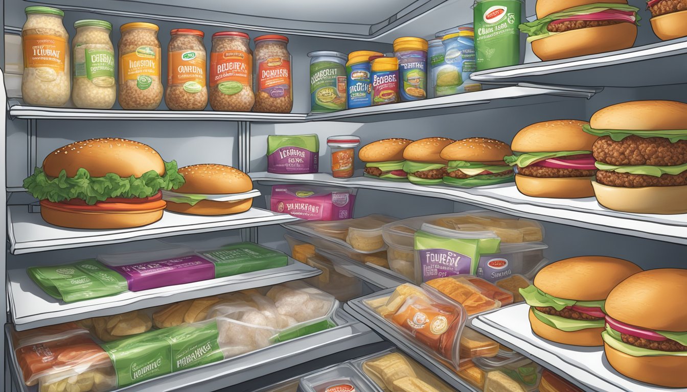 A package of Bubba Foods sweet onion turkey burgers sits unopened in a refrigerator, surrounded by other food items