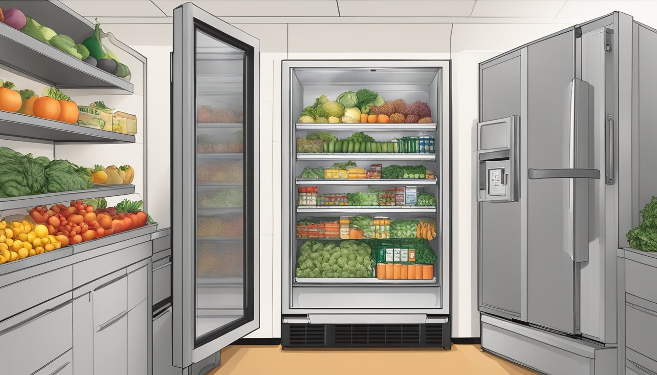 A community fridge filled with fresh produce and non-perishable items, accessible to all in Dearborn, MI