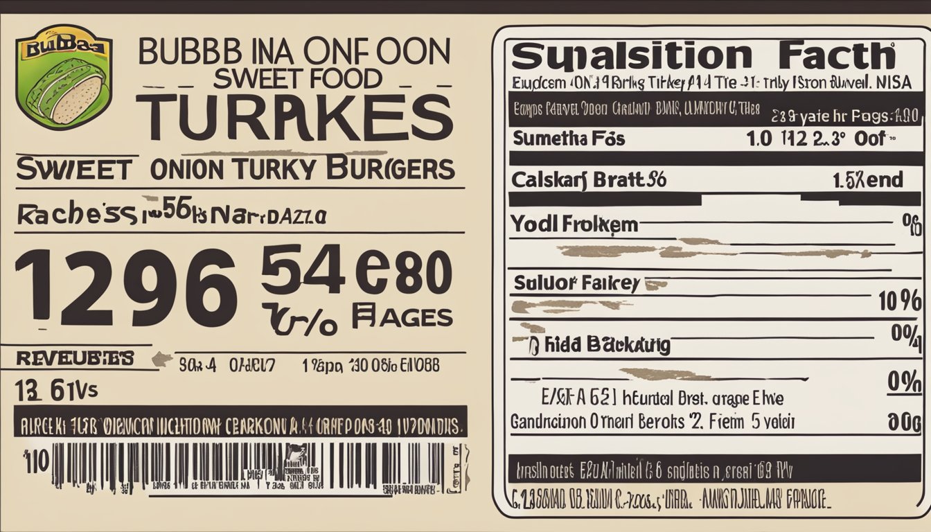 A package of Bubba Foods sweet onion turkey burgers with a visible expiration date on the label