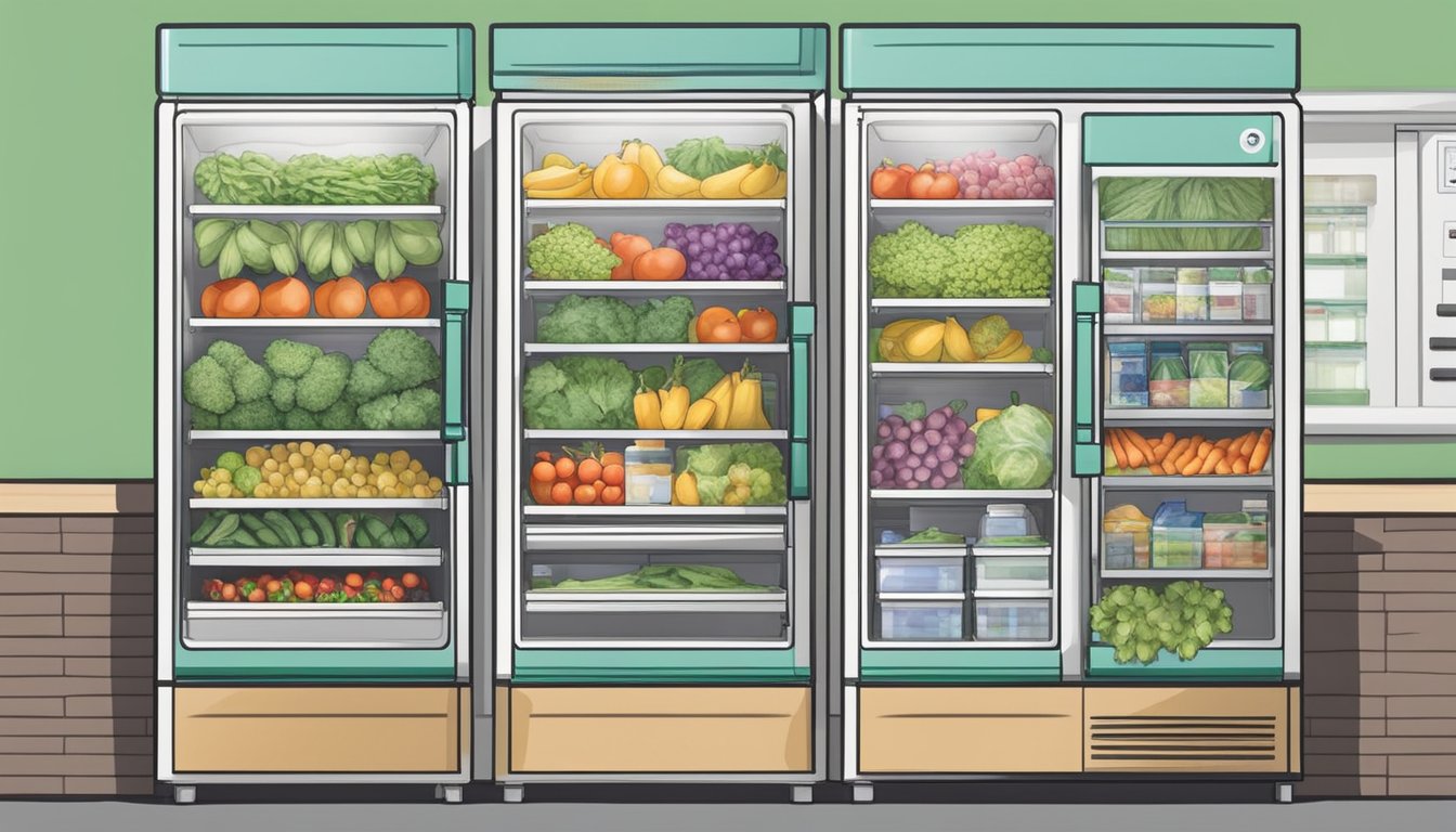 A community fridge in Springfield, MO, filled with fresh produce and packaged goods, accessible to all