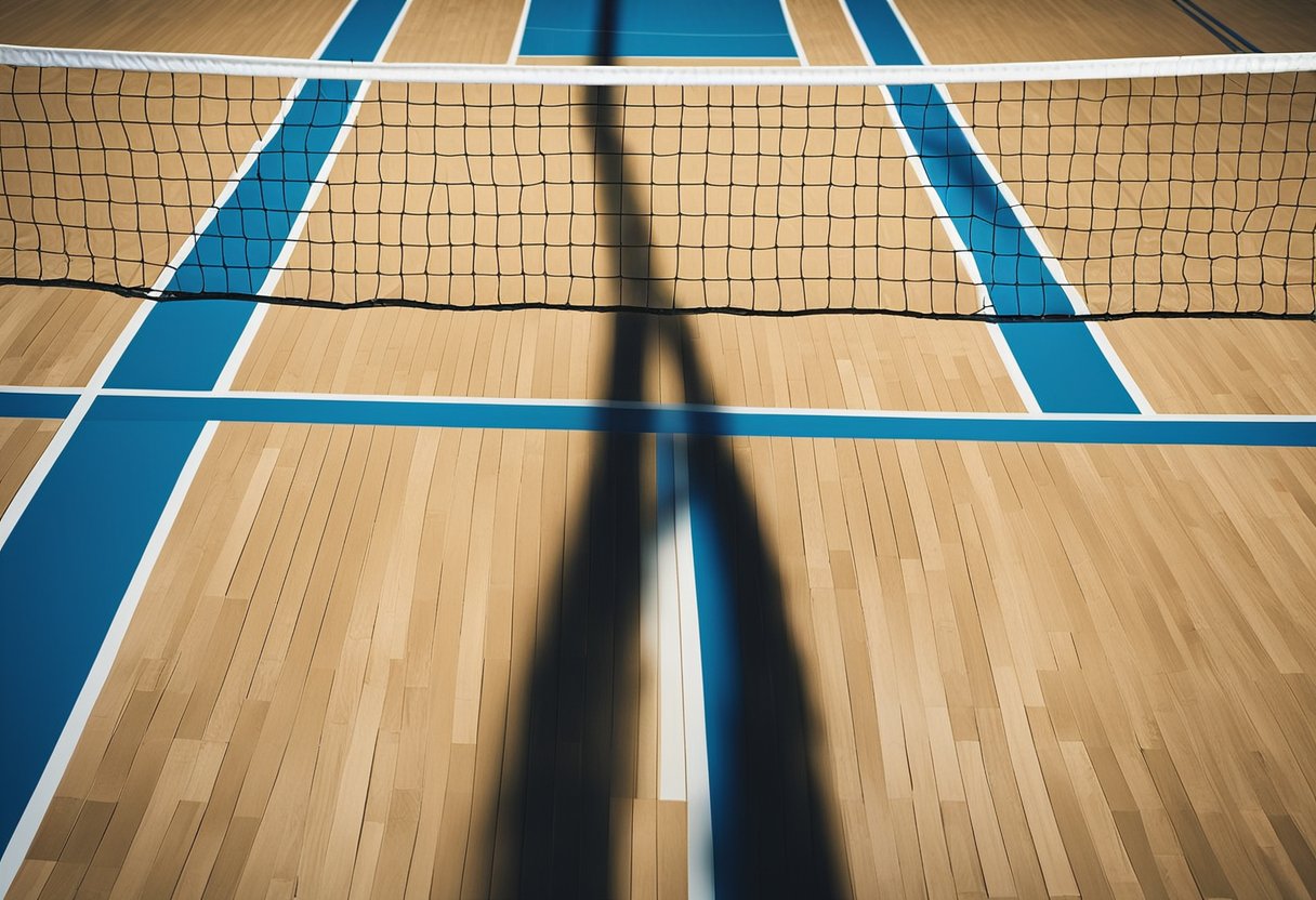 A volleyball court with multiple nets set up at different heights and in various formats