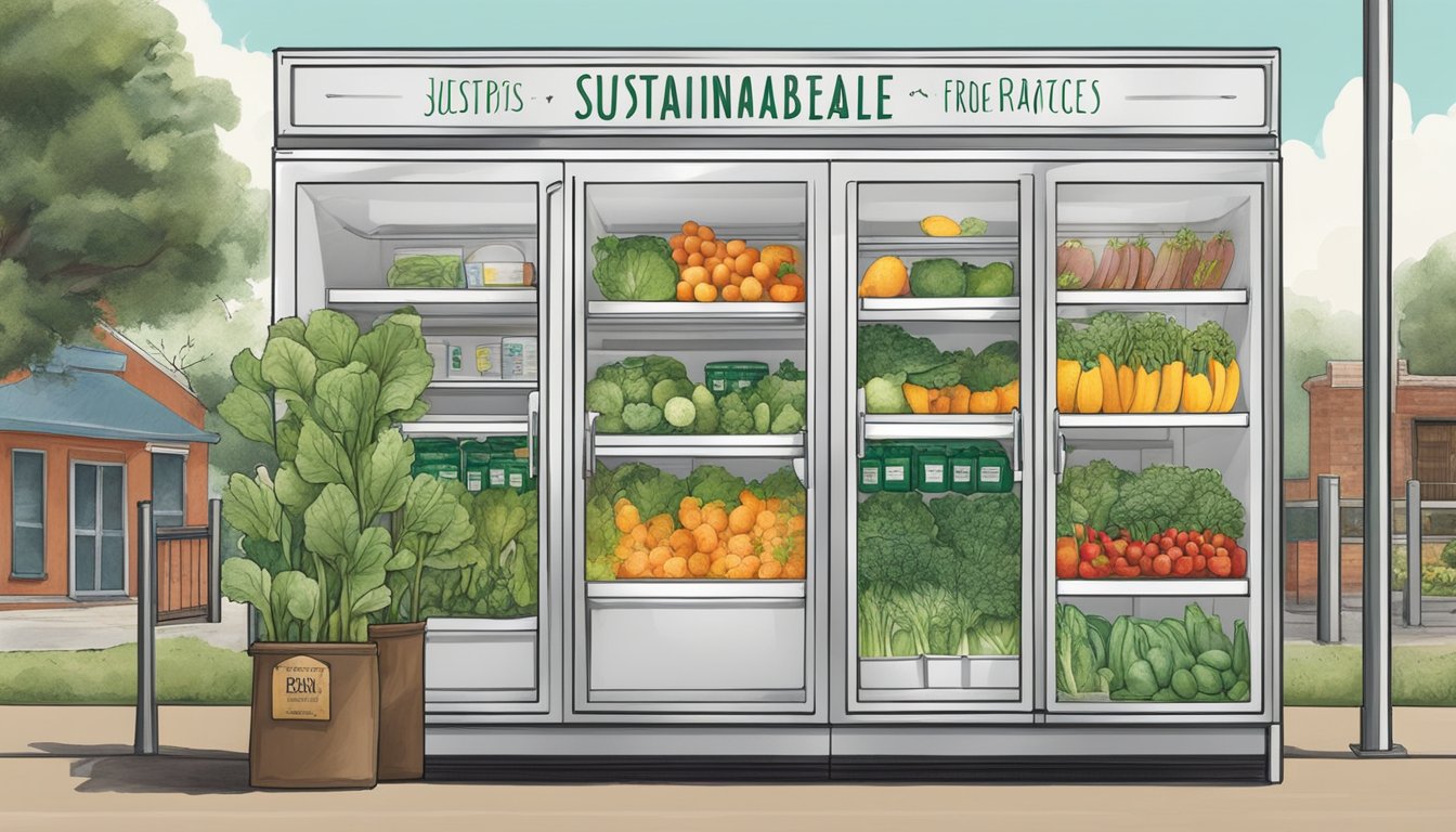 A local community fridge in Jackson, MS filled with fresh produce and labeled with sustainable practices