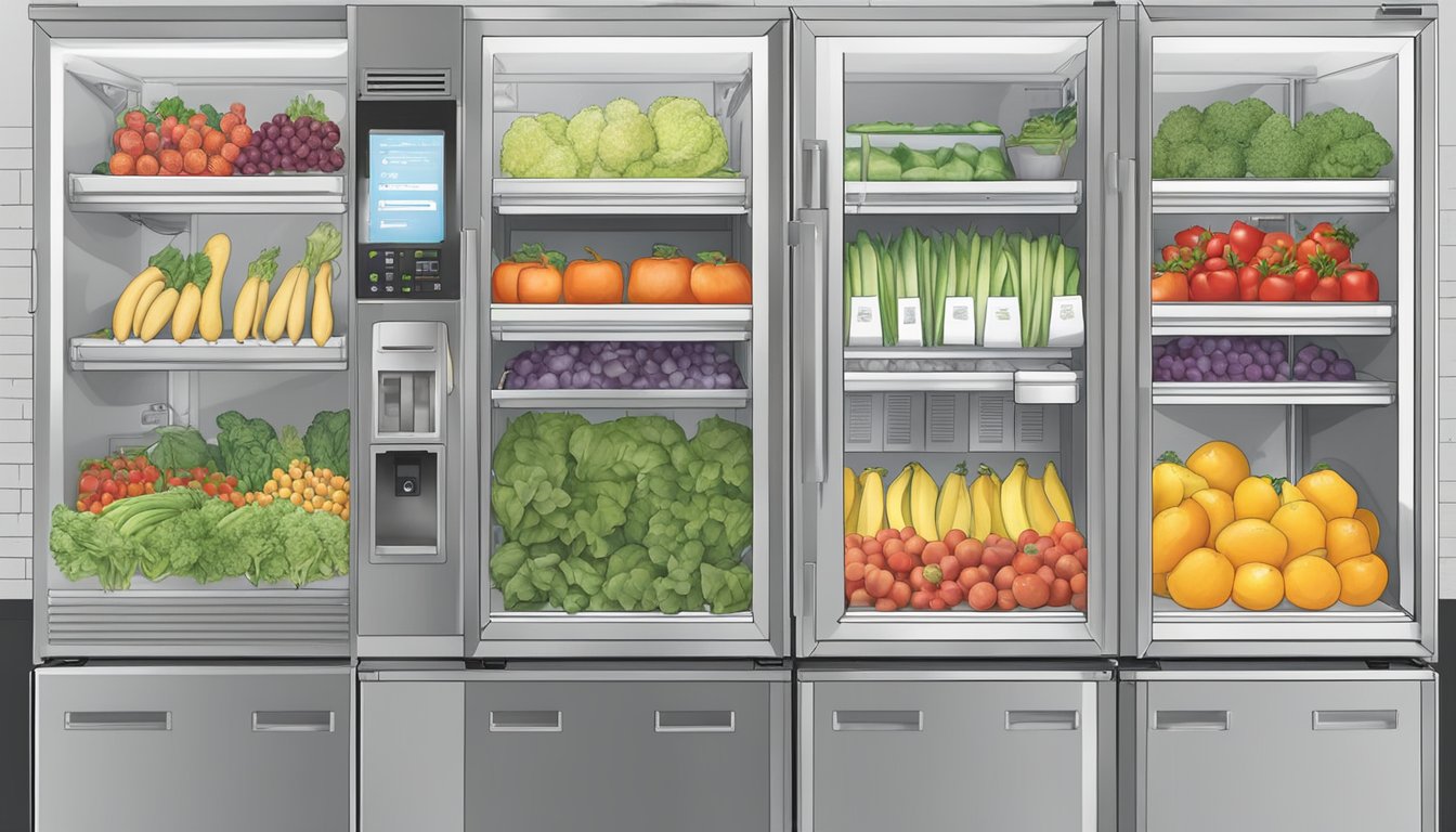 A community fridge in Warren, MI, filled with fresh produce and labeled with health and safety guidelines