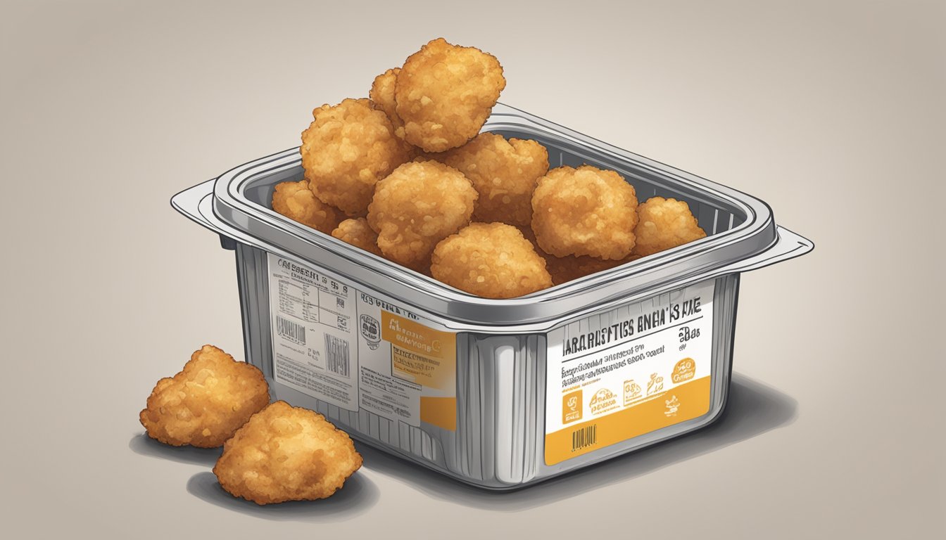 Airtight container with chicken and gravy bites, labeled with expiration date