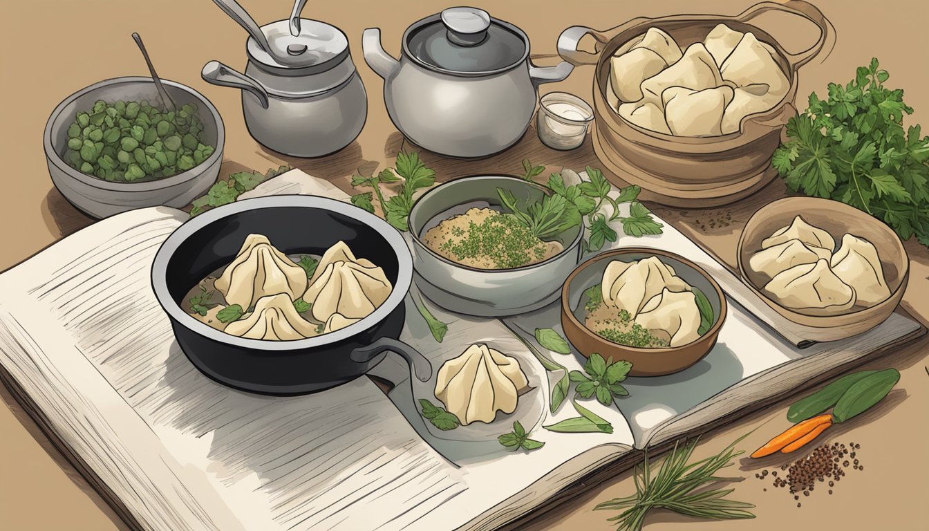 A steaming pot of chicken dumplings surrounded by various herbs and spices, with a cookbook open to a page on alternative recipes and uses