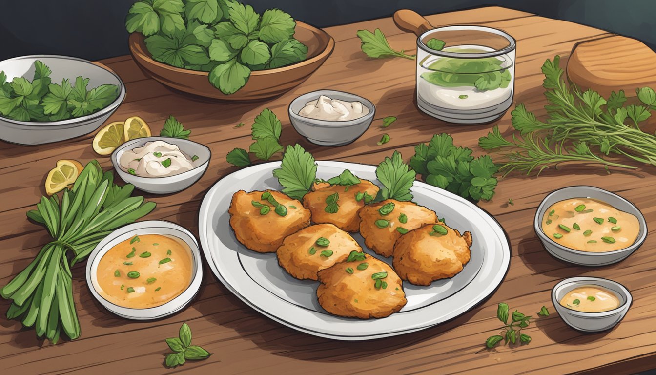 A plate of chicken marsala bites sits on a wooden table, surrounded by fresh herbs and spices. A timer on the side indicates the time elapsed since they were prepared