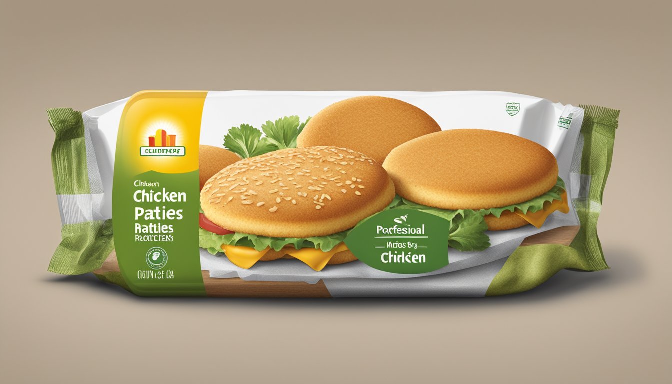 A package of chicken patties with a "use by" date on the label