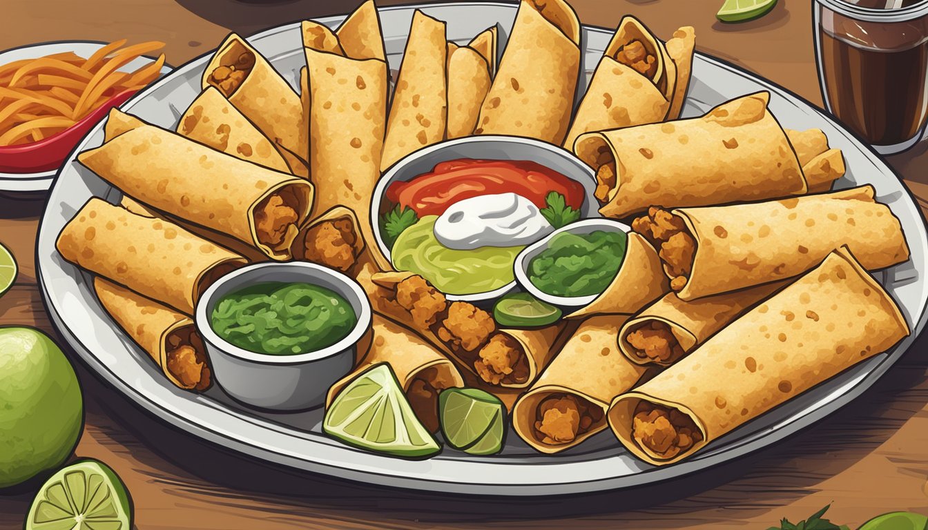 A plate of chicken taquitos surrounded by various flavor enhancers and variations, with a question mark hovering above them