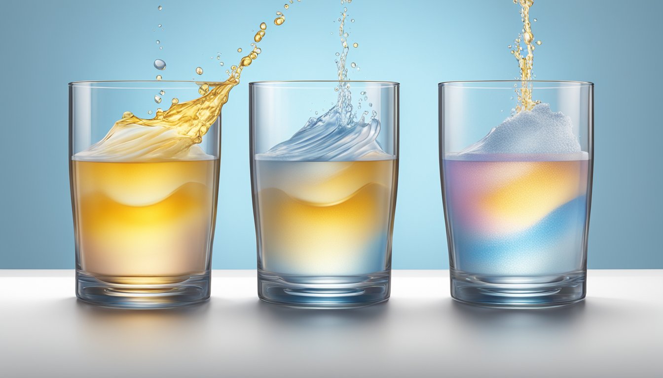 A glass of collagen peptides dissolving in water over time