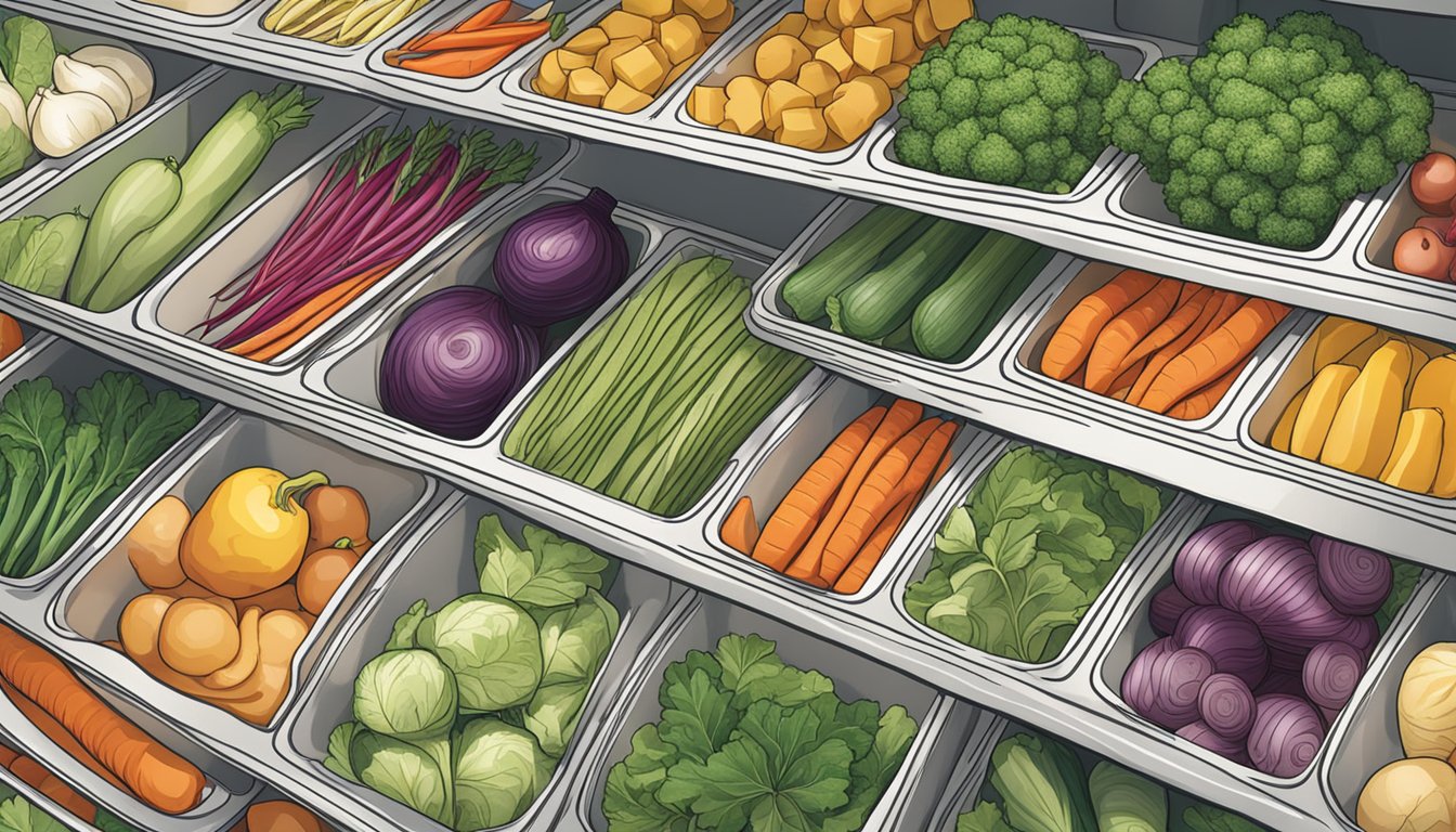 A refrigerator filled with Earthbound Farm organic mixed vegetables, arranged neatly in clear, airtight containers to maintain freshness