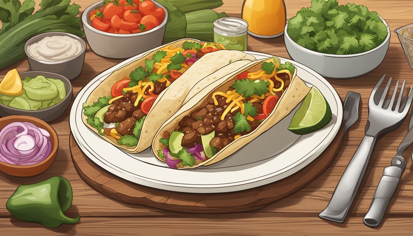 A plate of homemade burrito alternatives sits on a wooden table, surrounded by fresh ingredients and cooking utensils. The steam rises from the warm burritos, inviting the viewer to take a bite