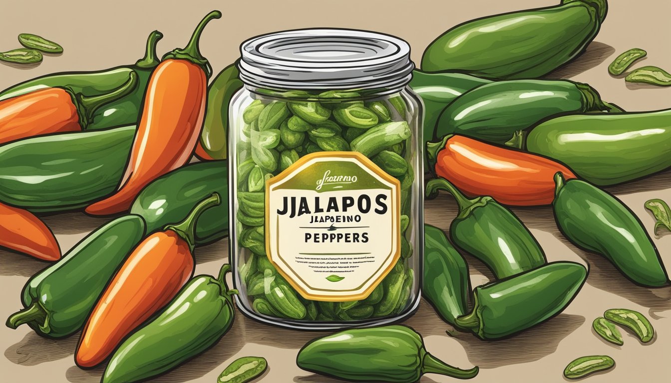 A jar of farm fresh jalapeño peppers sits on a kitchen counter, its contents spoiled and moldy. The peppers are shriveled and discolored, emitting a foul odor