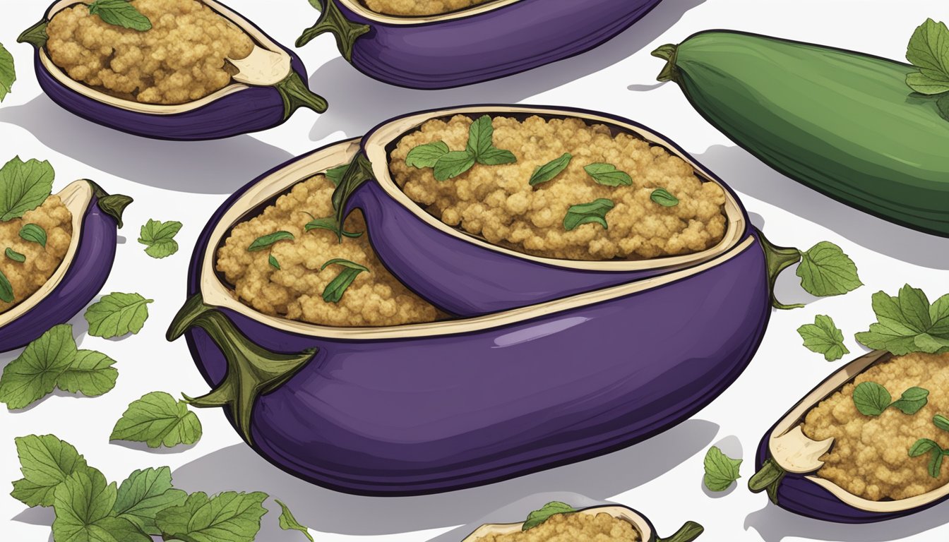 Eggplant boats being stuffed and baked, ready to be served