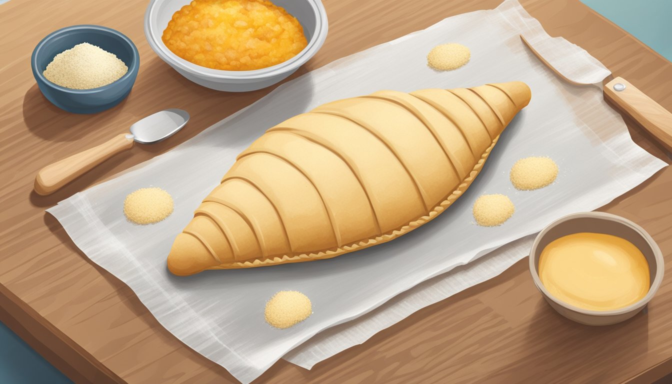 A woman rolls out gluten-free empanada dough on a floured surface, with a bowl of filling nearby