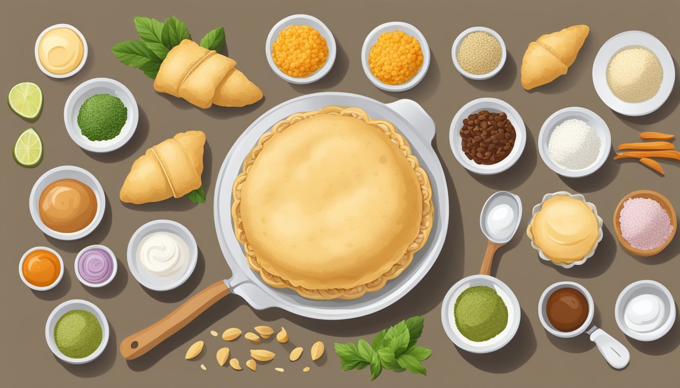 A table with various ingredients and utensils for making empanadas, including gluten-free dough and fillings