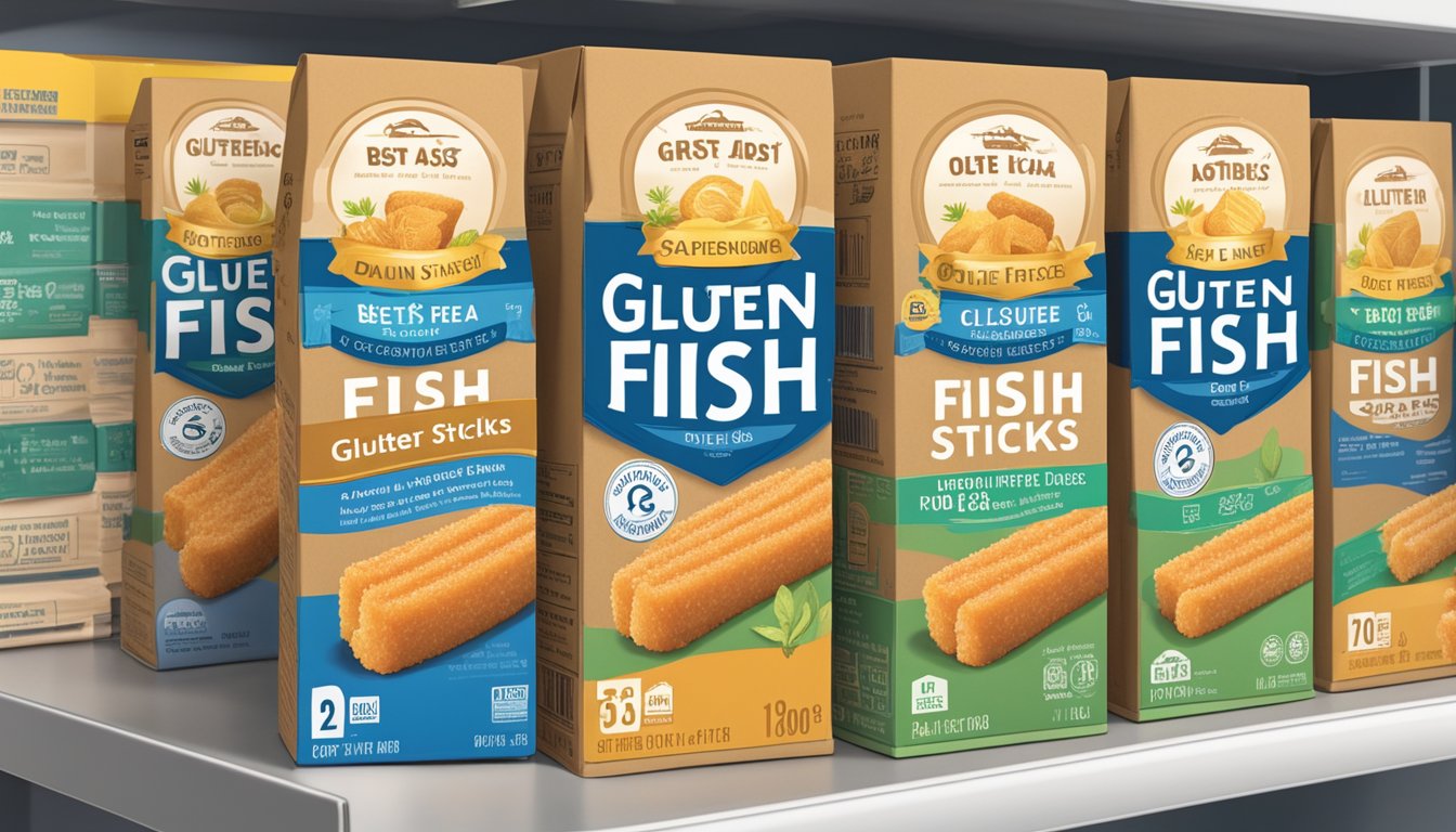 A package of gluten-free fish sticks sits on a pantry shelf, with a "best by" date clearly visible