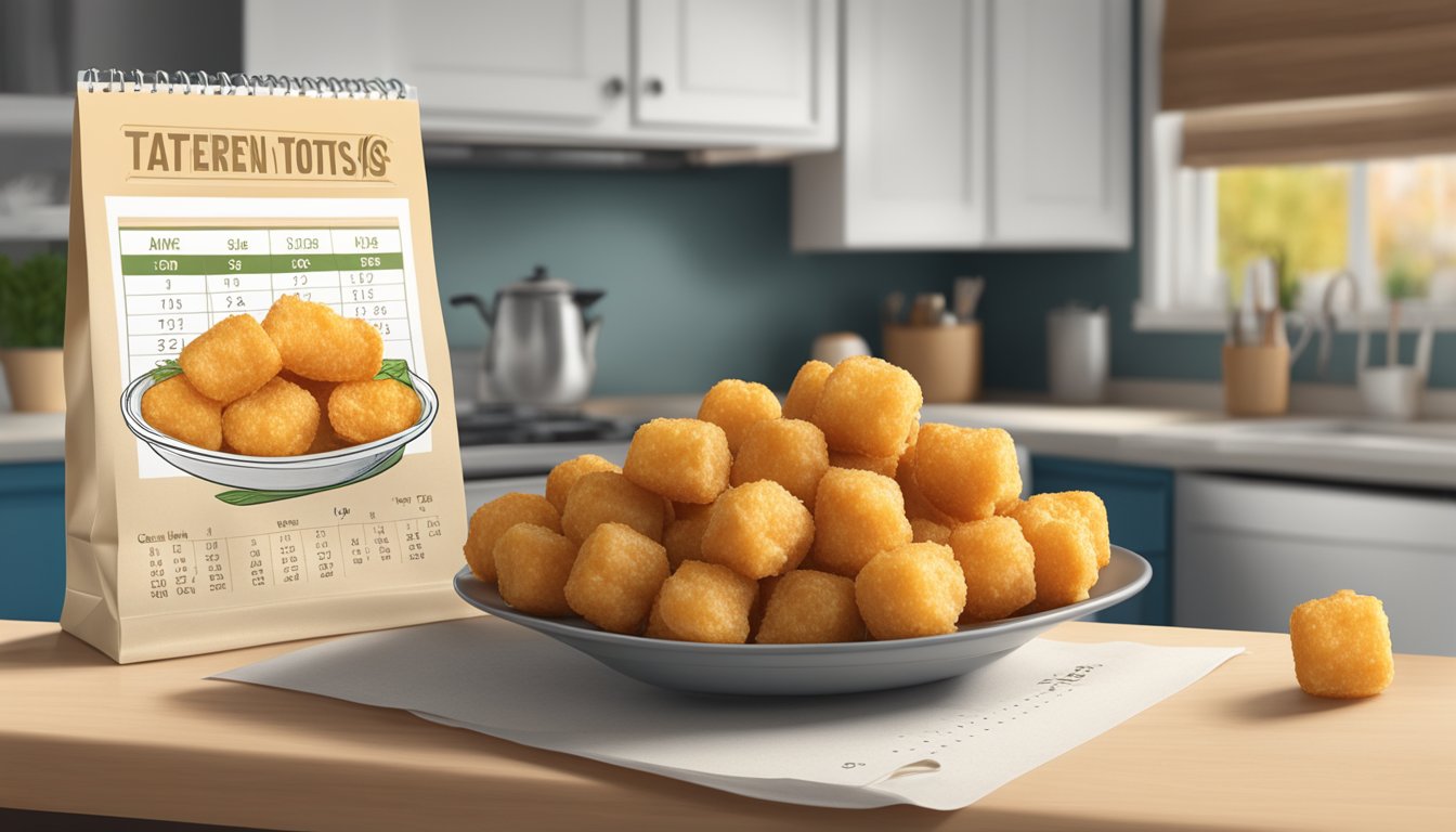 A bag of gluten-free tater tots sits on a kitchen counter, next to a calendar showing the current date and an expiration date