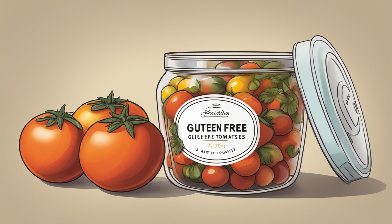 Airtight container with gluten-free stuffed tomatoes, labeled with date