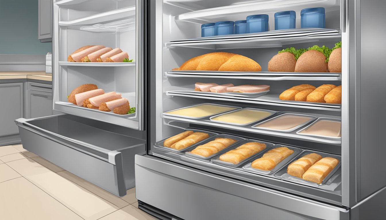 A refrigerator with shelves of properly wrapped and labeled chicken cordon bleu