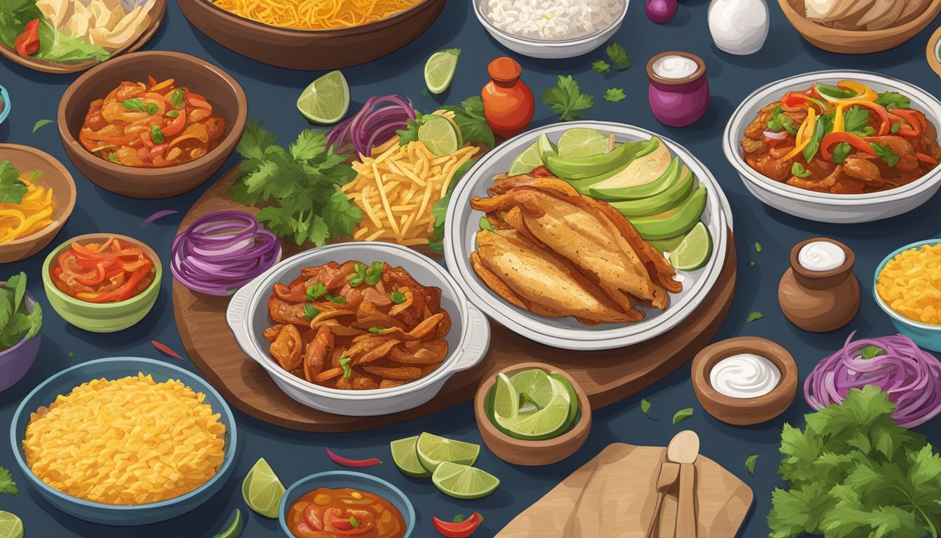 A steaming Banquet Mega Bowls Chicken Fajita sits on a kitchen table, surrounded by colorful ingredients and utensils