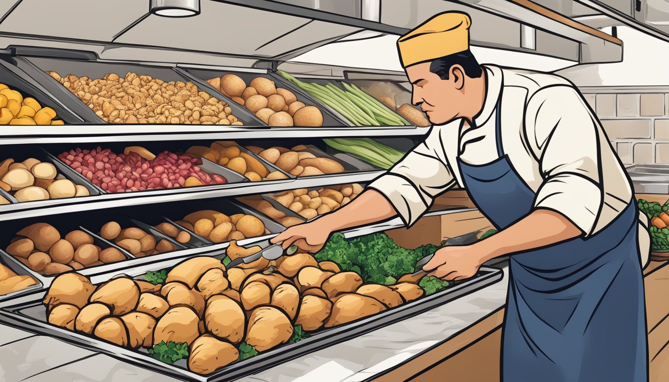 A chef carefully selects fresh chicken and redskin potatoes from a local market, ensuring high-quality ingredients for Bertolli Chicken Marsala