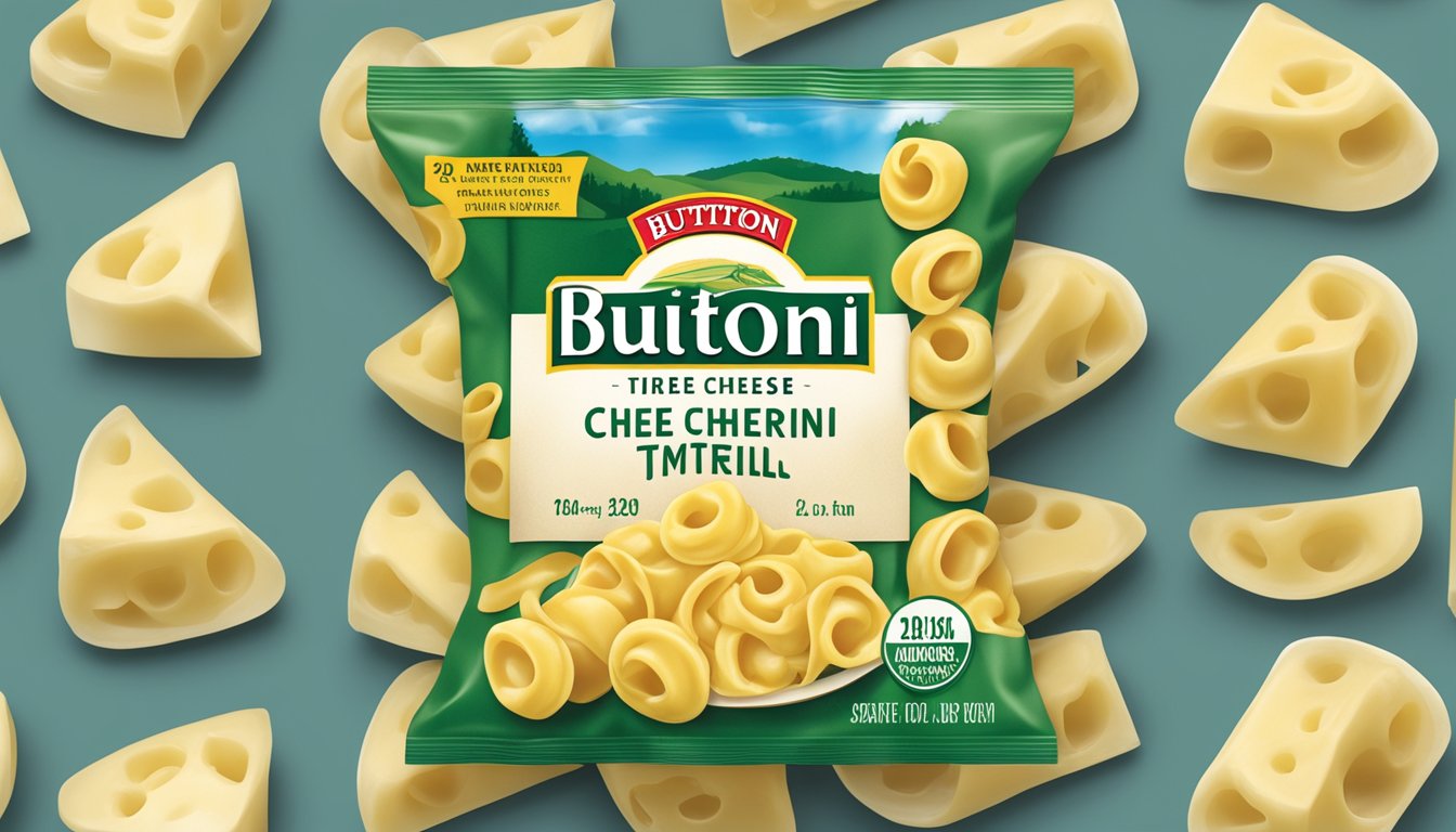 A package of Buitoni three cheese tortellini with a clear expiration date displayed prominently on the label