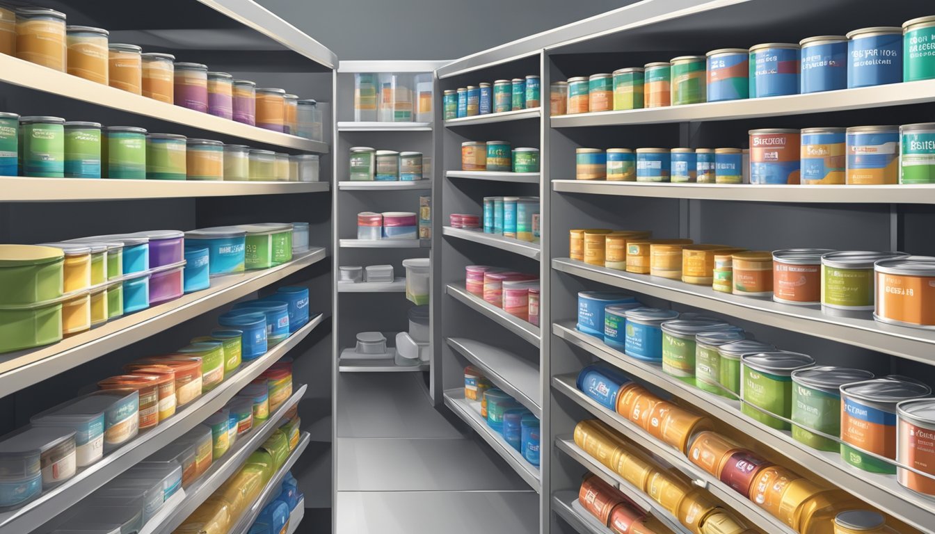 Canned allulose neatly organized on shelves in a cool, dry pantry with clear labeling for easy access and inventory management