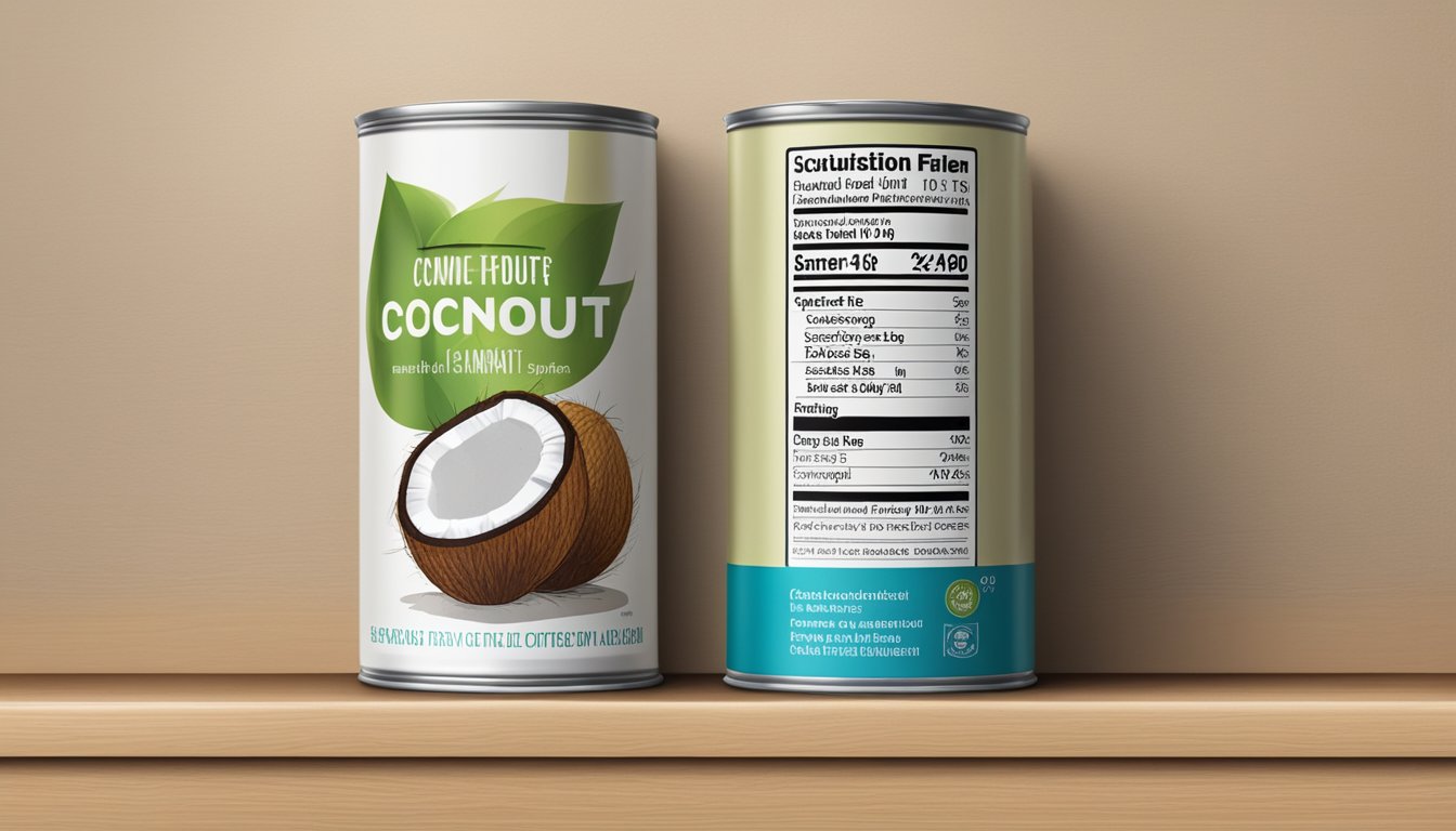 A can of coconut fiber sits on a shelf, untouched. The label shows expiration date still far off