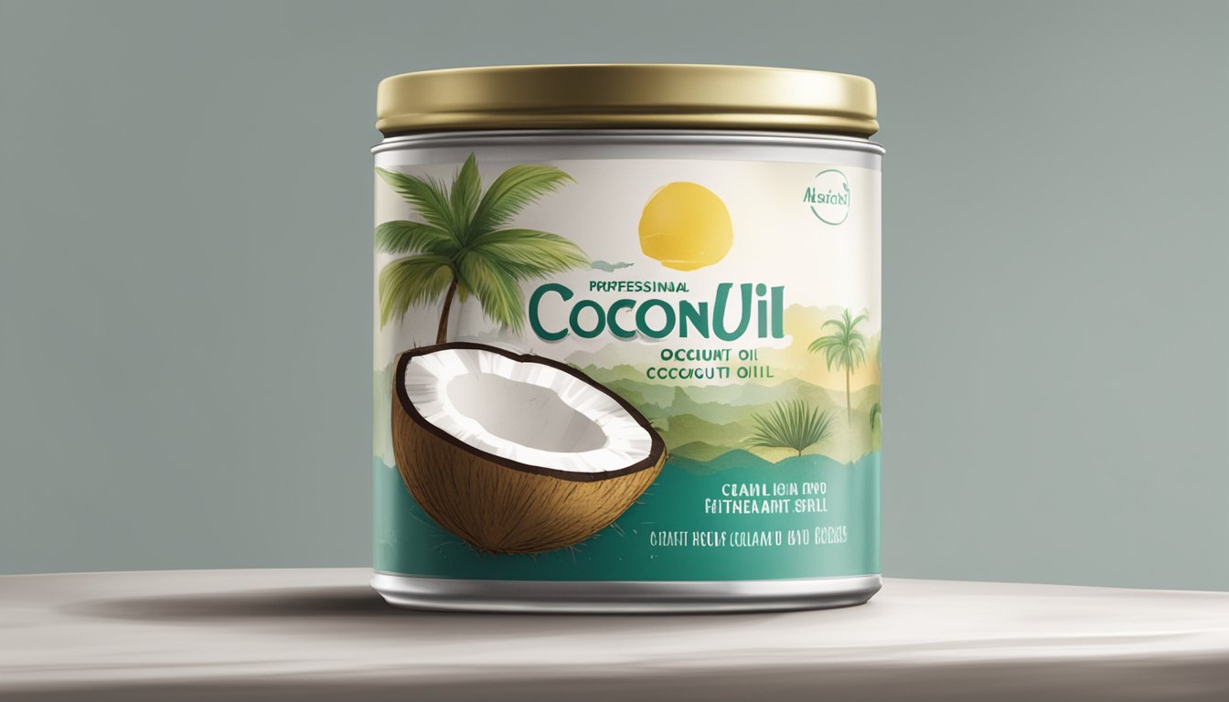 A can of coconut oil sits on a kitchen shelf, its label faded. The oil inside appears cloudy and has a rancid smell