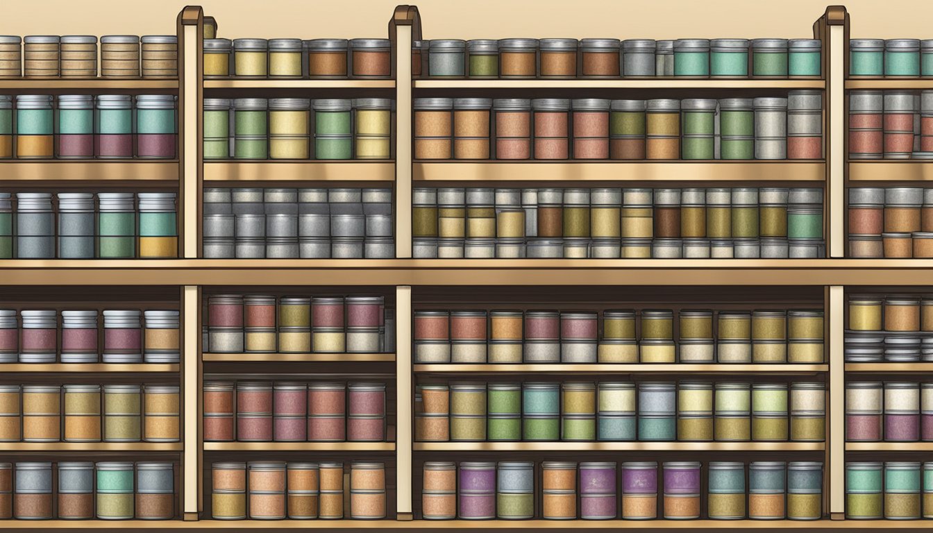 A shelf filled with rows of canned fig paste, some with labels indicating different preservation methods