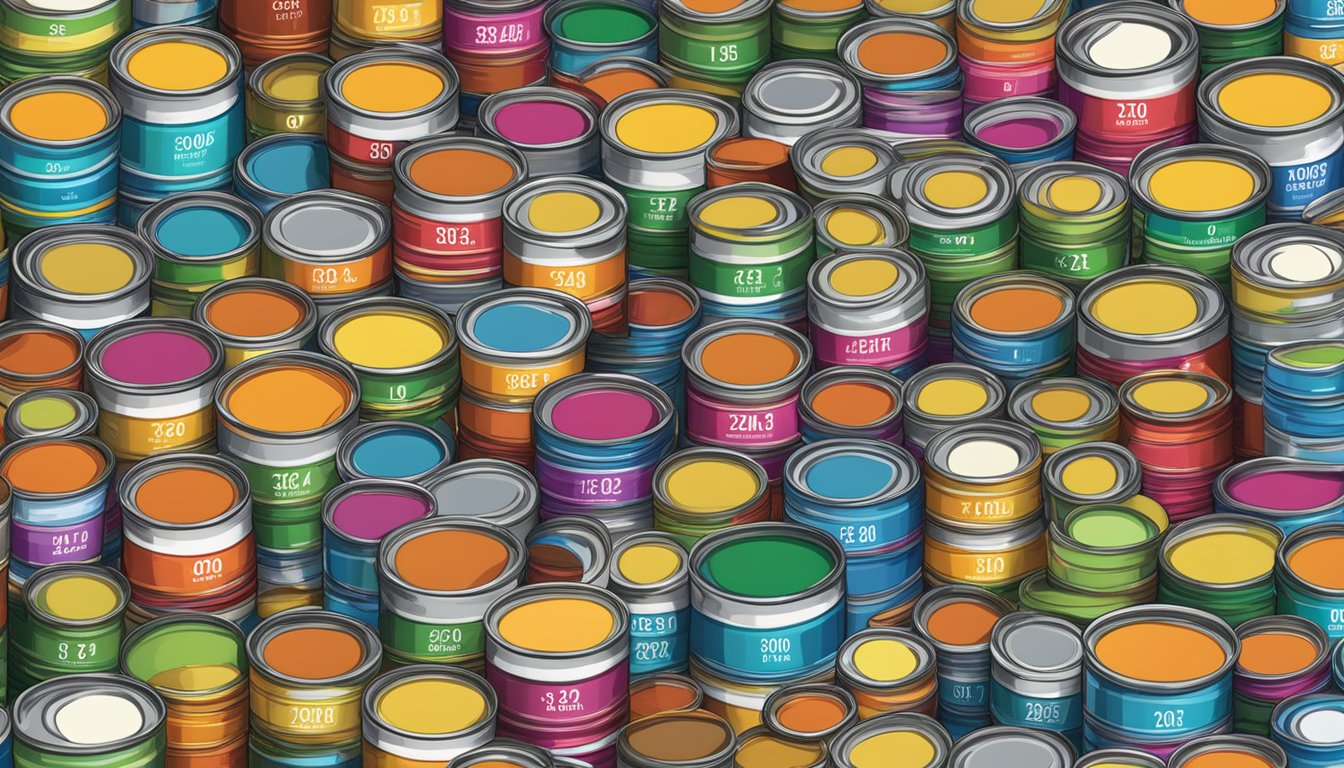 A colorful array of canned galactooligosaccharides gos stacked neatly on a pantry shelf, with expiration dates clearly visible