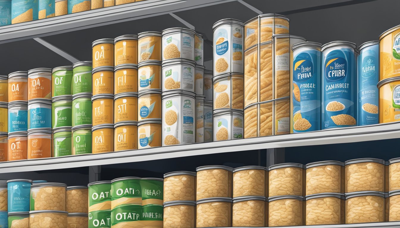 Canned oat fiber stored in a cool, dry pantry. Shelf life: 1-2 years from purchase date