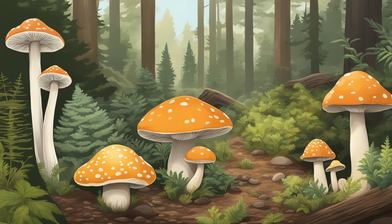 A variety of popular mushroom species growing in the forest of New Mexico