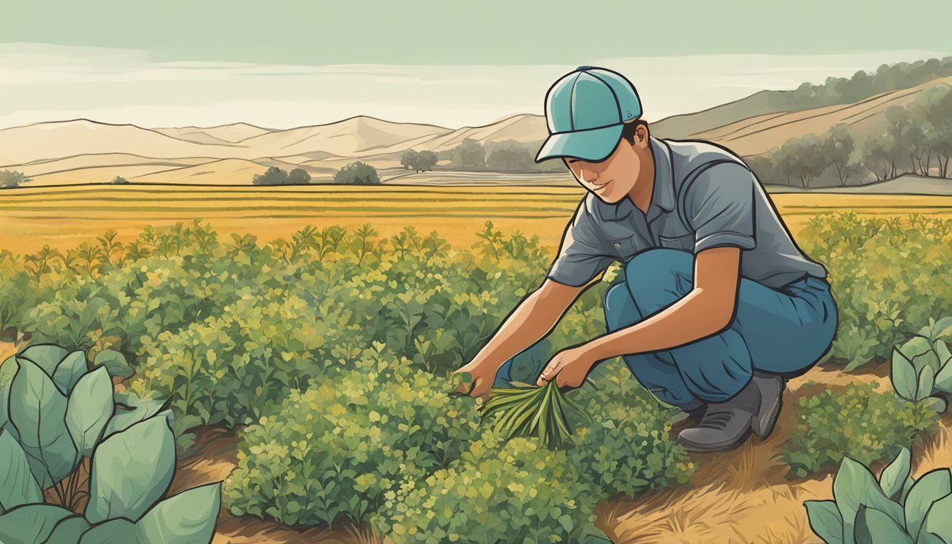 A person harvesting native edible plants in a California field