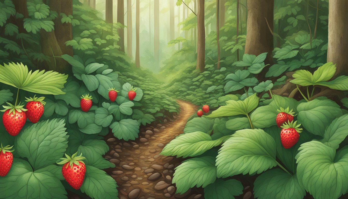 A lush forest floor with wild strawberries, ramps, and pawpaw trees