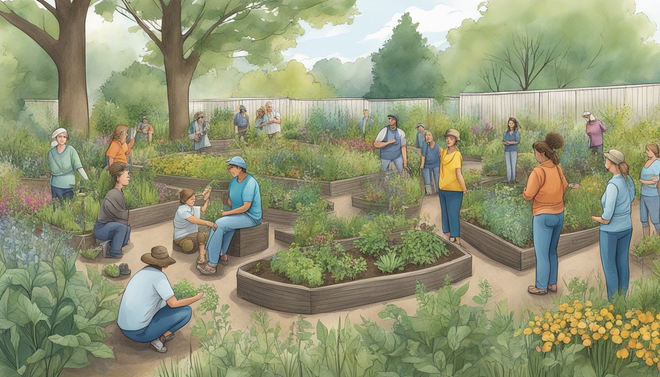 A group of people gather around a native edible plant garden in Ohio, learning and discussing conservation and education