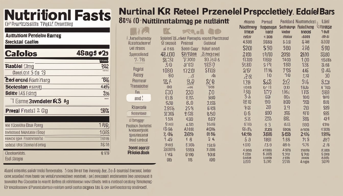 A table displaying the nutritional profile of Special K chocolatey pretzel bars, with various nutrient values and percentages listed