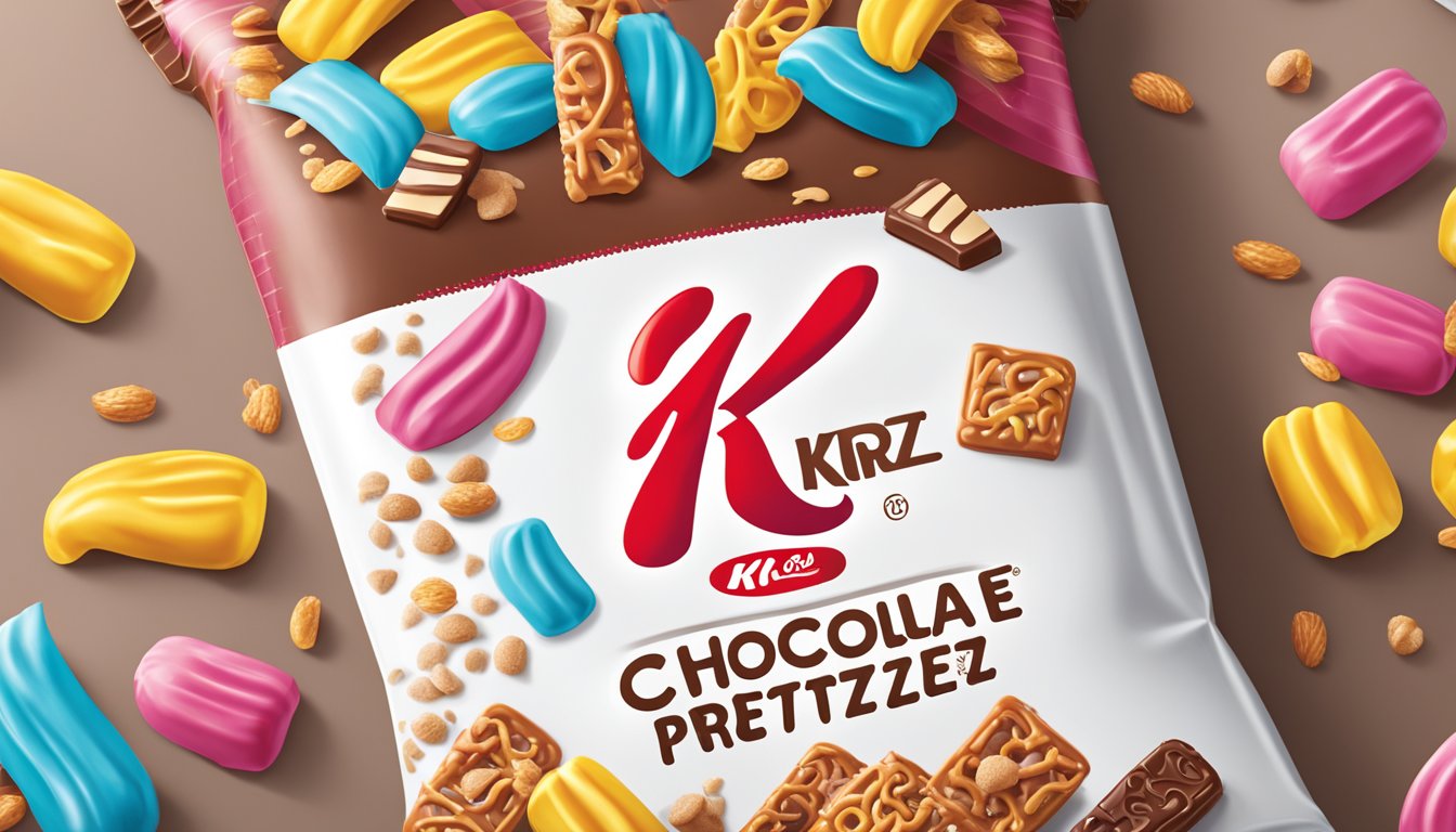 A colorful display of Special K chocolatey pretzel bars with the brand and manufacturer information visible on the packaging