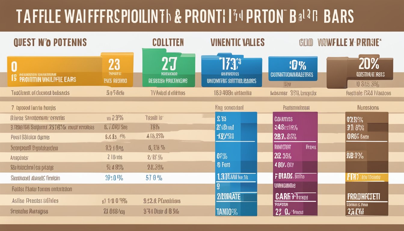 A table displaying the nutritional profile of Quest waffle protein bars, with various nutrient values and percentages listed