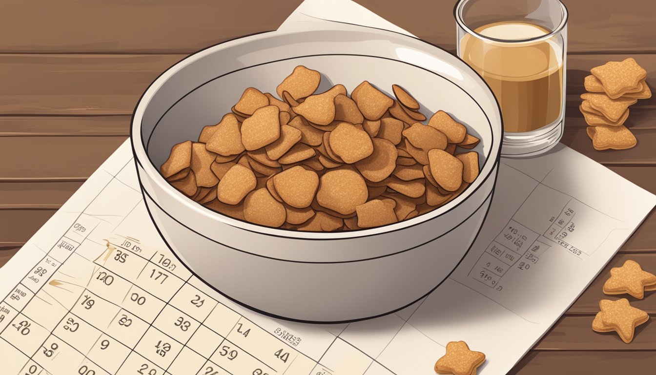 A bowl of Special K brown sugar cinnamon crisps with a serving size and daily values chart next to it