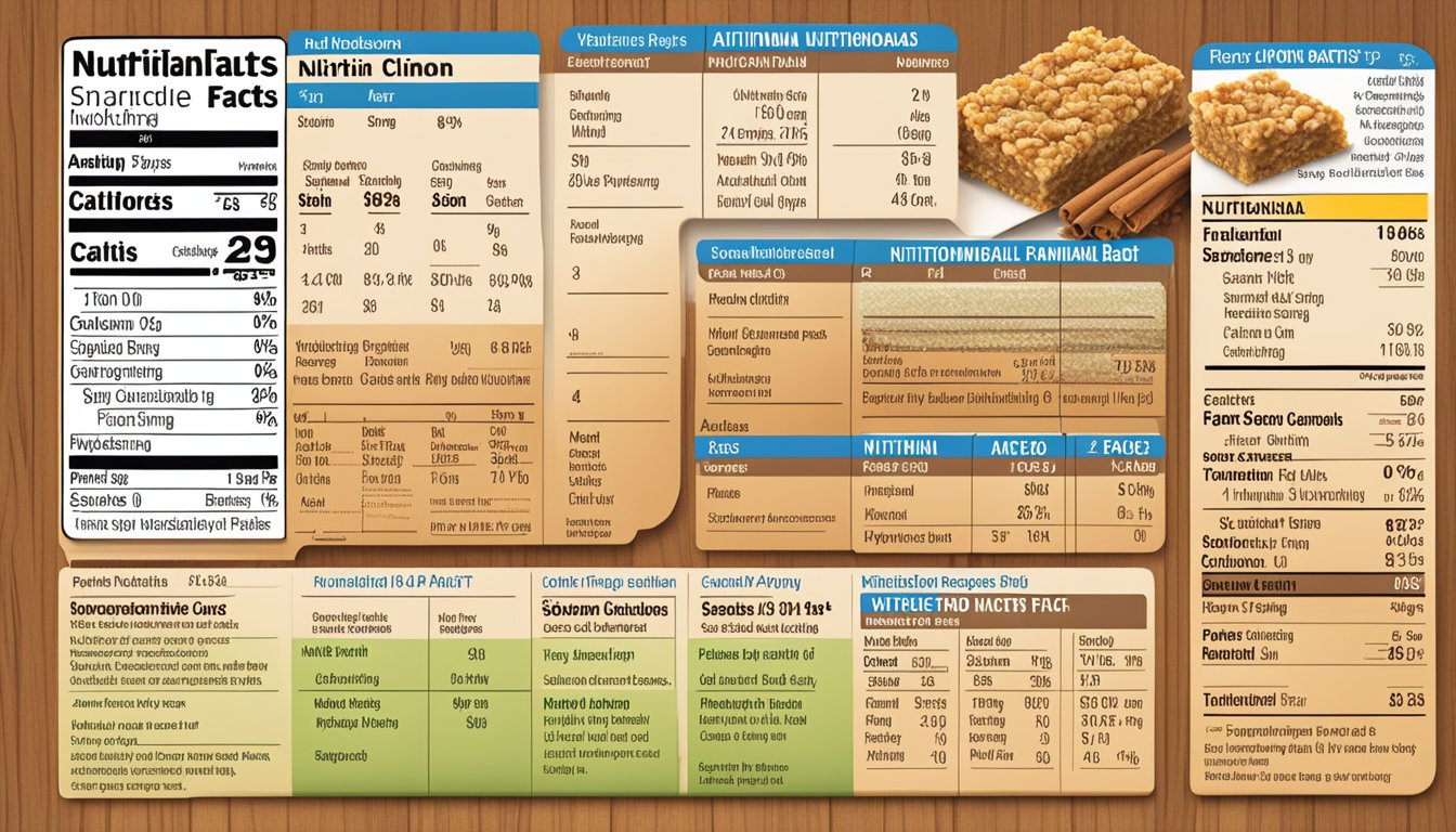 A table displaying various Nutri Grain apple cinnamon bars next to their corresponding nutritional facts